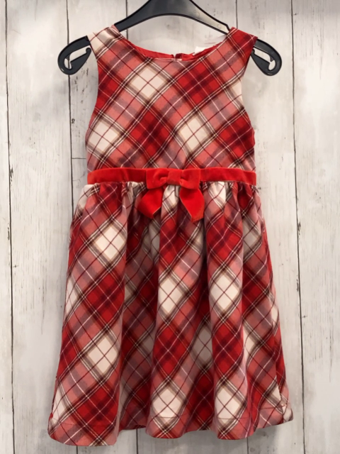 H&M Kleid  Gr. 110  weiß rot golden grau kariert rote Samtschleiche 