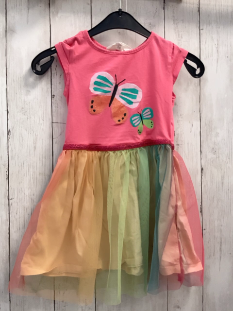 H&M  Kleid  Gr. 110  pink Oberteil mit Schmetterlingen bunter Tüllüberrock 