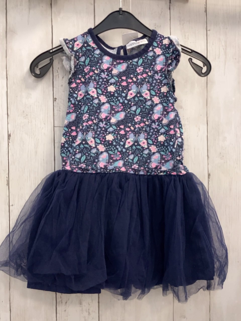 Happy Girls  Kleid  Gr. 110  blaues Oberteil mit Schmetterlingen + Blättern blauer Tüllüberrock