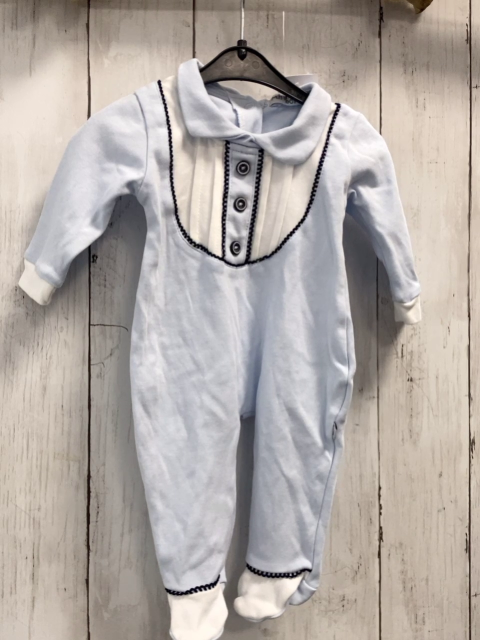 Miniborn  Strampler  Gr. 62  hellblau weiß blau umhäkelt 