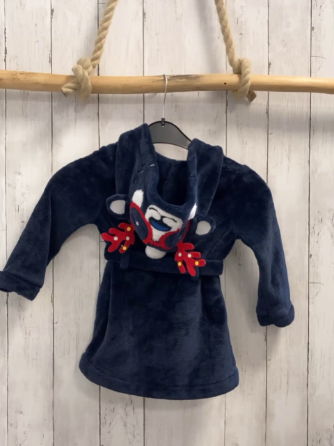 Sergent Major  Bademantel  Gr. 98  blau Plüsch Kapuze mit Hundegesicht mit roter Brille 