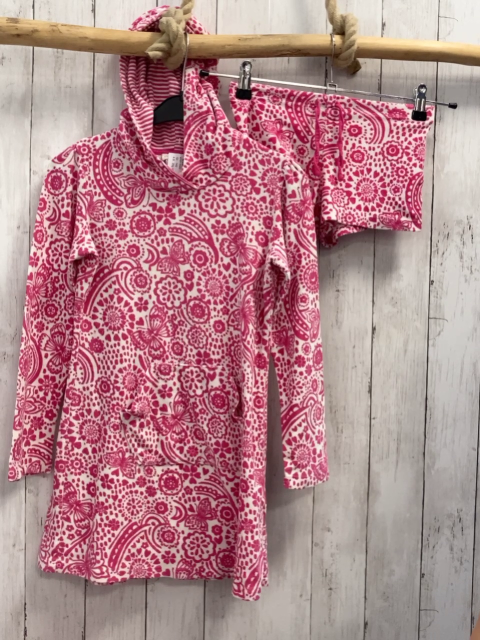 2tlg Monsoon  Kleid + Shorts  Gr. 140  weiß pink Druck Frottee Kapuze 