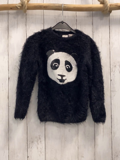 Manguun Pullover  Gr. 128  schwarz Strick flusig Pailetten Pandabär 