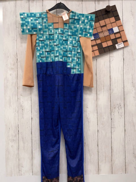 2tlg  Karnevalkostüm  Gr. 128  Overall + Maske Minecraft türkis mint hellbraun blau bunt 