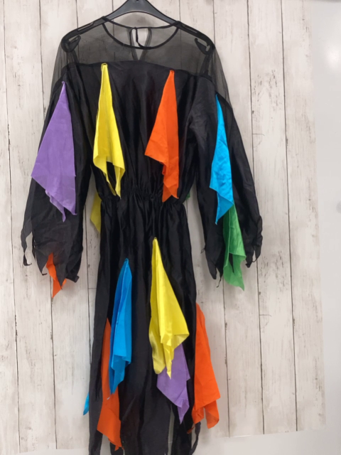   Karnevalkostüm  Gr. 36/38  schwarzes Kleid mit bunten Stoffresten 