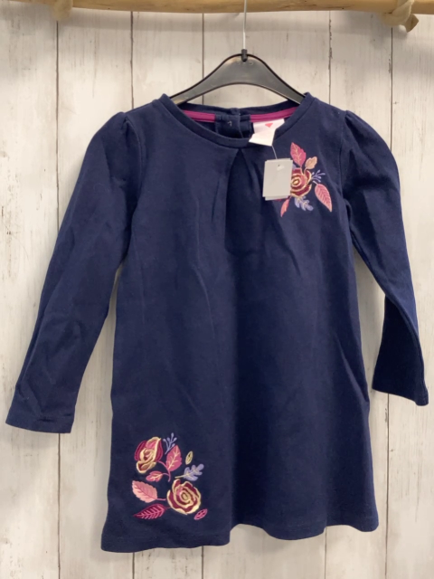 Lulurain  Kleid  Gr. 110  blau bunt gestickte Blumen + Blätter 