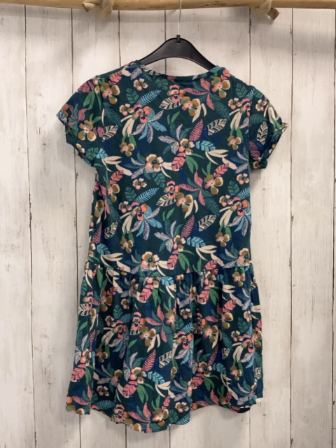 Vertnaudet  Kleid  Gr. 140  dunkelgrün bunte Blätter + Blüten 