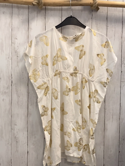 H&M Kleid Gr. 122  weiß goldene Glitzerschmetterlinge