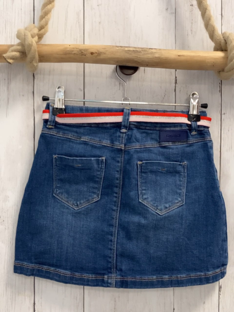 Okaidi Rock Gr. 128  blau Jeans mit gestreiftem Gürtel mit silber Glitzer 