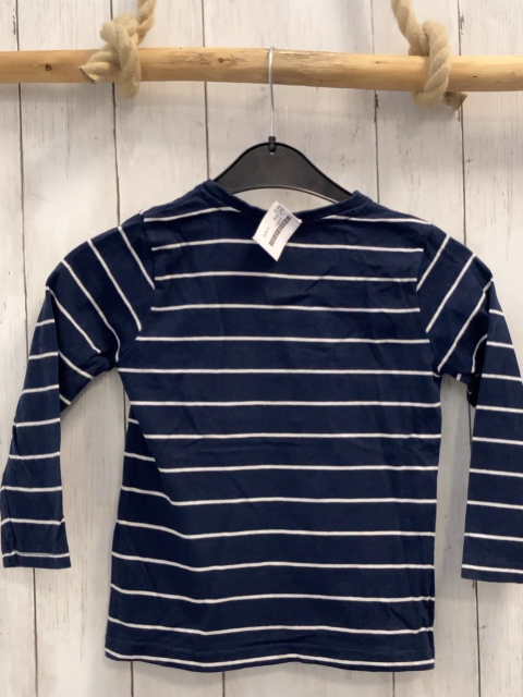   Langarmshirt  Gr. 116  blau weiße Streifen Kranwagen weiß graue Schrift 