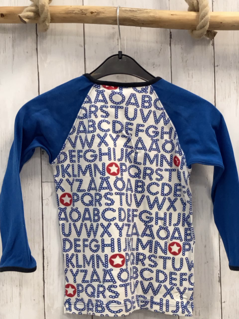 VillerValla  Langarmshirt  Gr. 110  weiß blau mit Schrift schwarzer Bund