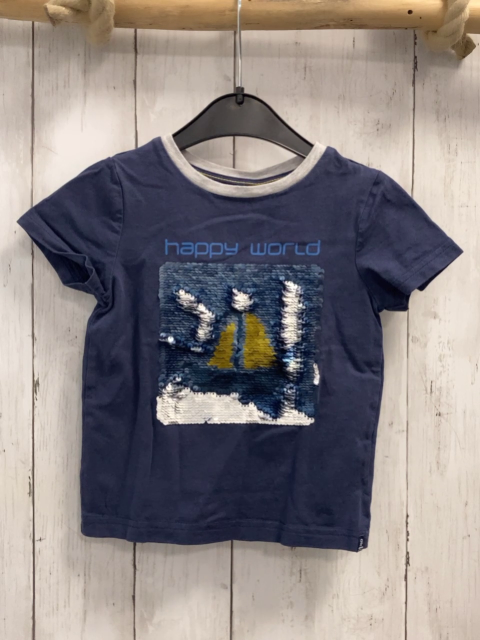 Okadi T-Shirt  Gr. 86  blau grauer Bund Pailettebild mit Segelboot 