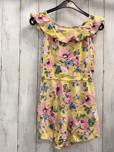H&M  Playsuit  Gr. 134  gelb bunte Blumen Rüschenkragen 