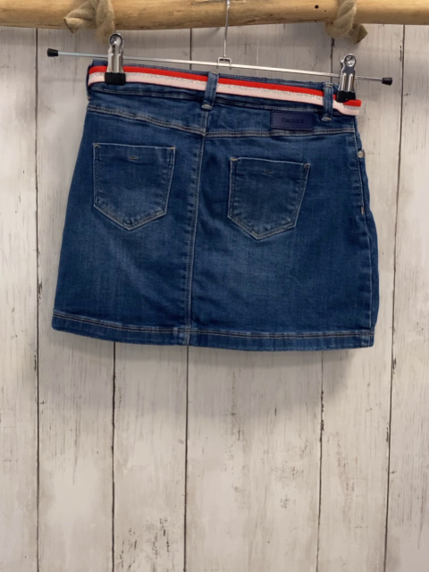 Okaidi  Rock Gr. 128  blau Jeans rot silber rosa gestreifter Gürtel  Bund verstellbar 