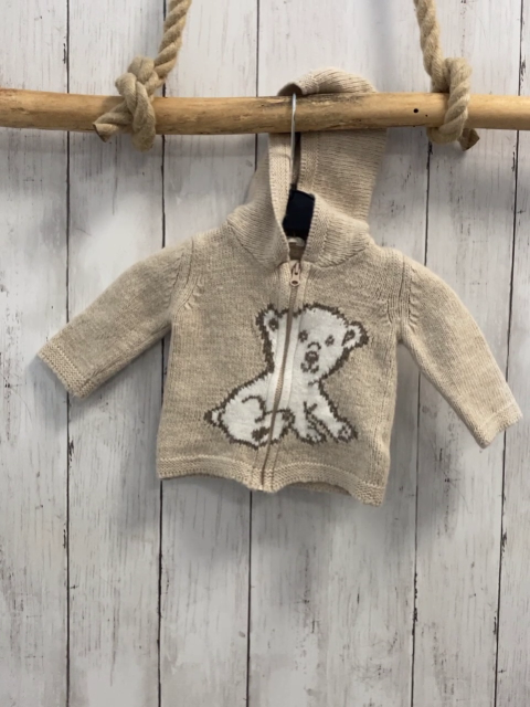 Benetton  Strickjacke  Gr. 62  beige Kapuze weißer Bär 