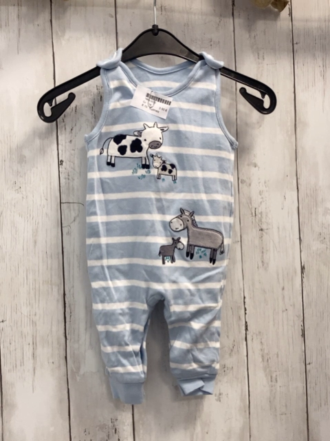 nutmeg Strampler Gr. 68  hellblau weiß gestreift Tiere