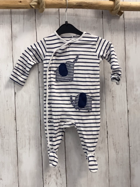 next Strampler Gr. 56  weiß blaue Streifen Elefanten