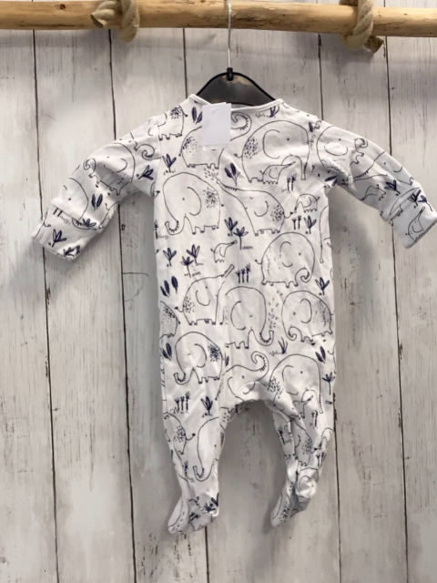 next Strampler Gr. 56  weiß blaue Elefanten