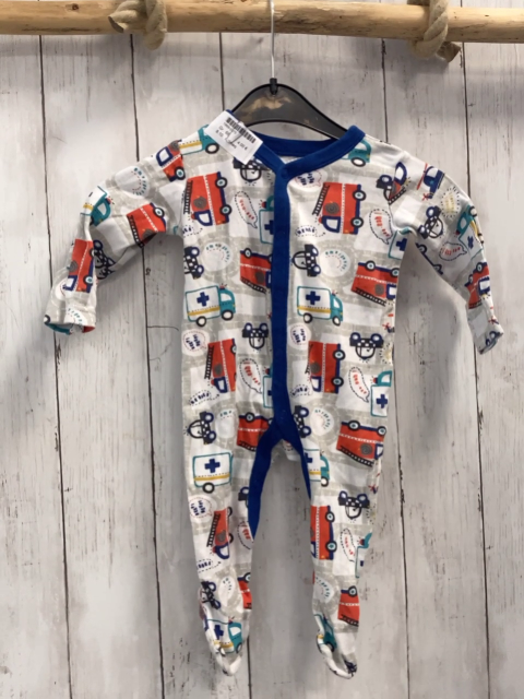 nutmeg Strampler Gr. 68  weiß Fahrzeuge blauer Bund
