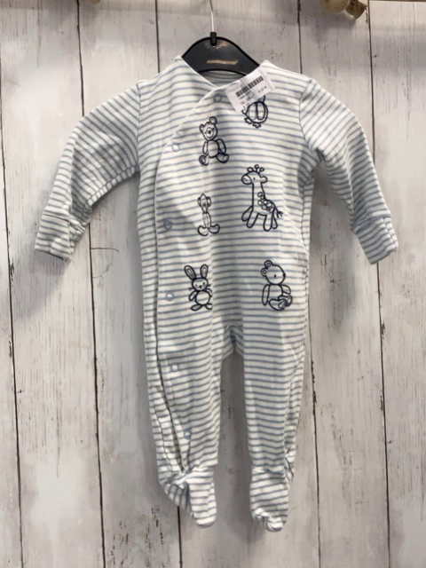  Strampler Gr. 68  blau weiß gestreift gestickte Tiere