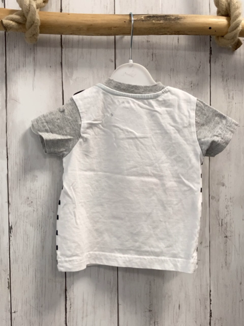   T-Shirt  Gr. 62  weiß schwarze Streifen graue Ärmel Krabbe Qualle Schrift 