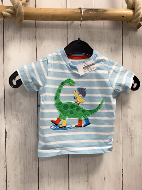   T-Shirt  Gr. 62  hellblau weiße Streifen Dino mit Gummistiefen