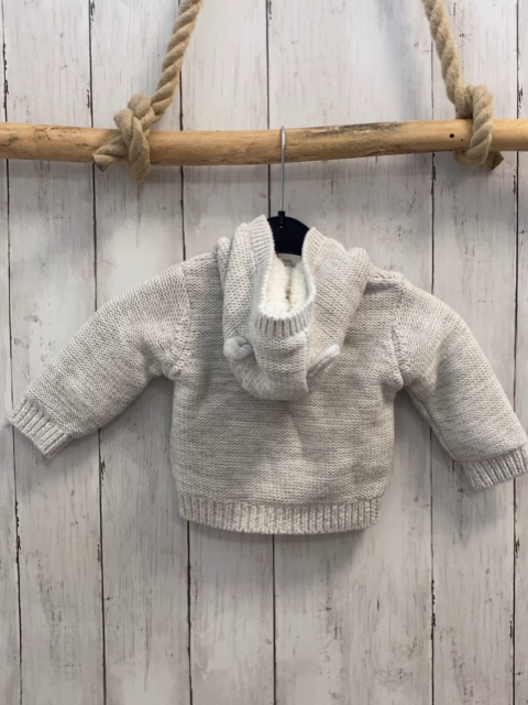 Nutmeg  Strickjacke  Gr. 68  hellgrau Tiere Trecker Kapuze mit Ohren weißes Teddyfutter 