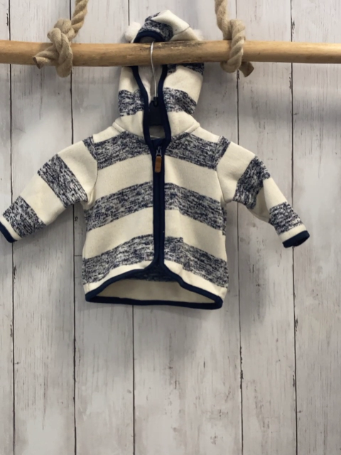 H&M Strickjacke  Gr. 56  blau hellgrau meliert + beige Streifen Kapuze mit Ohren 