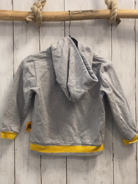   Sweatjacke  Gr. 86  hellgrau Kapuze Bagger Schrift gelber Bund 