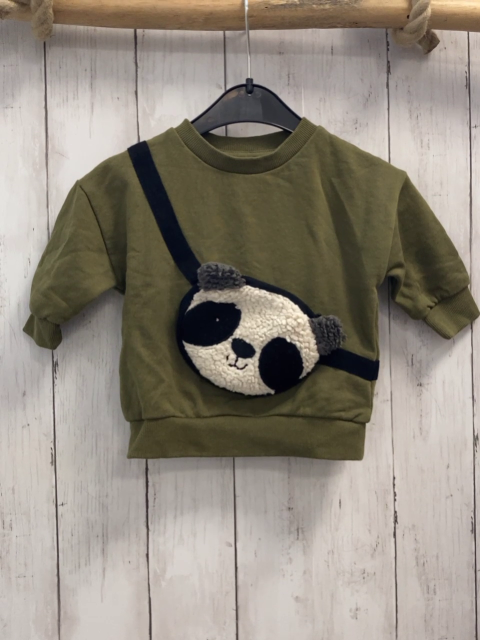 Next  Pullover  Gr. 74  kiwi Plüschtasche mit Pandabärkopf 
