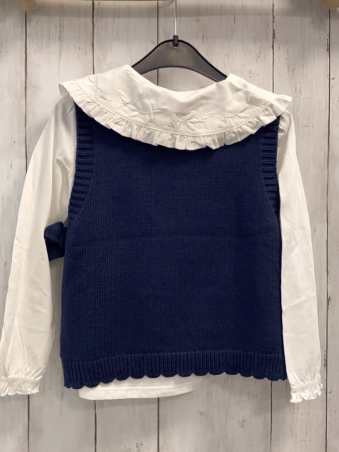 2tlg neu Sergent Major  Langarmshirt + Pullunder  Gr. 116  weiß großer Kragen mit Rüschensaum + blau Strick mit Zöpfen 