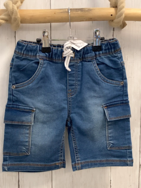   Shorts  Gr. 92  blau Jeans orange Nähte weiße Kordel