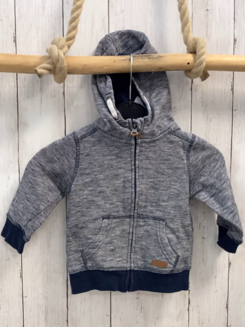   Sweatjacke  Gr. 80  grau hellgraue Streifen Kapuze blauer Bund 