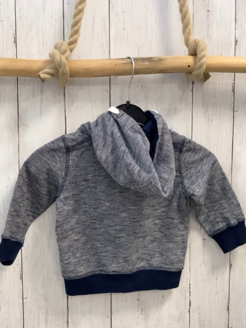   Sweatjacke  Gr. 80  grau hellgraue Streifen Kapuze blauer Bund 