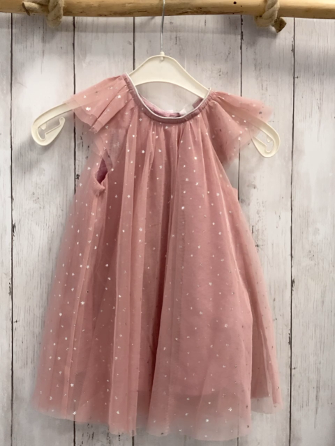 H&M  Kleid  Gr. 92  rosa zweilagig Tüllüberkleid mit silber Glitzersternen 