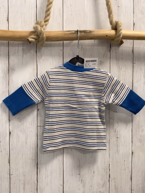 neu Langarmshirt Gr. 56  weiß blau grau gestreift Bagger blaue Ärmel