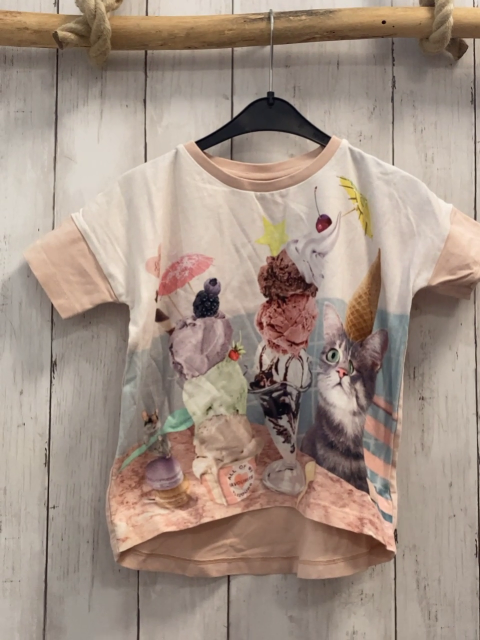 Molo  T-Shirt Gr. 116  weiß rosa Katze Eis 