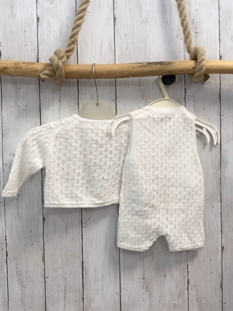 2tlg zara Playsuit + Strickjacke Gr. 62  weiß Lochmuster