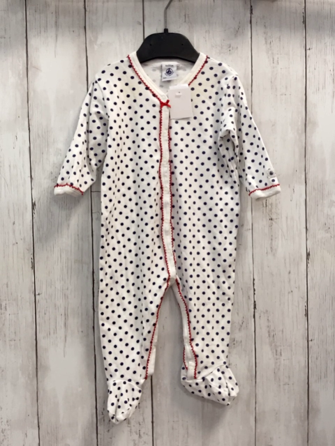 Petit Bateau Schlafanzug Gr. 68  weiß blaue Punkte