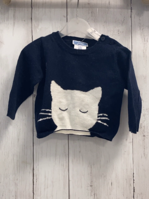 Jacadi  Pullover  Gr. 62  blau Strick weißer Tierkopf 92 % BW 8 % Cashmere 