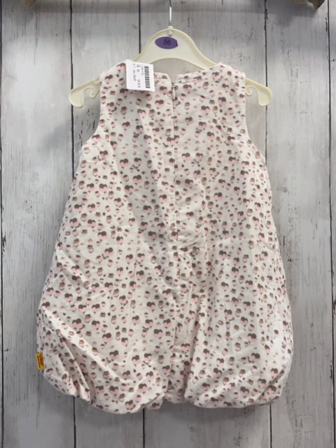 neu Steiff  Kleid  Gr. 80  weiß oliv rosa Druck Feinkord 