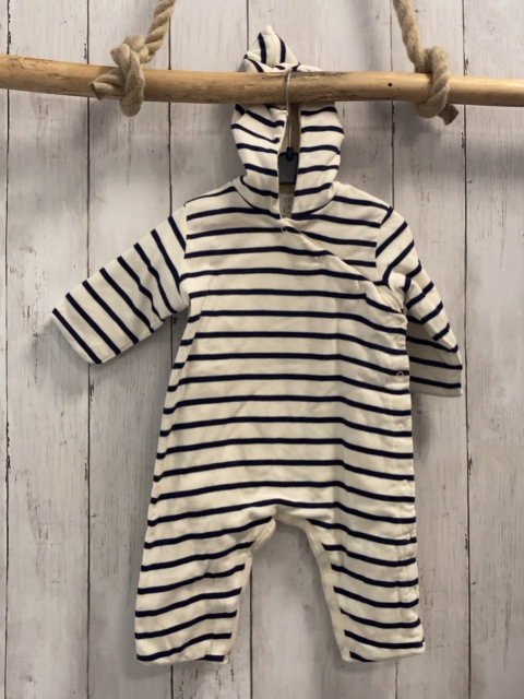 Petit Bateau  Overall Gr. 68  weiß blaue Streifen gefüttert Kapuze 