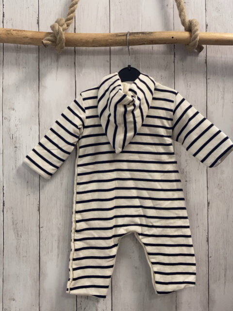 Petit Bateau  Overall Gr. 68  weiß blaue Streifen gefüttert Kapuze 