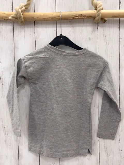   Langarmshirt  Gr. 110  grau pink Schrift 