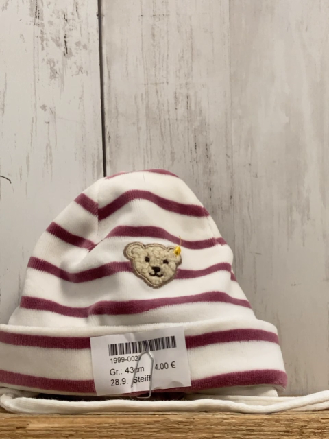 Steiff  Mütze  Gr. 43cm  weiß weinrote Streifen Nicky 