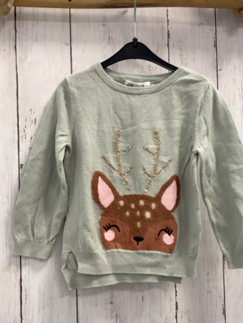 H&M  Pullover  Gr. 92  mint Strick Rehkopf mit goldenem Psilettengeweih 