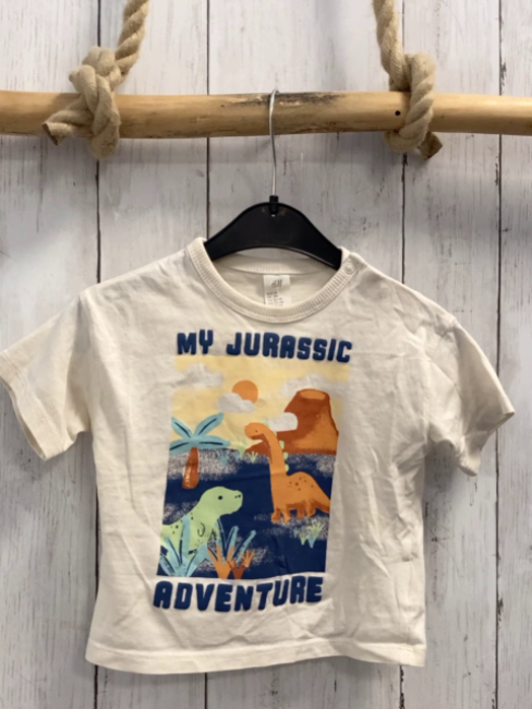 H&M  T-Shirt  Gr. 74  beige Bild mit Dinos Schrift 