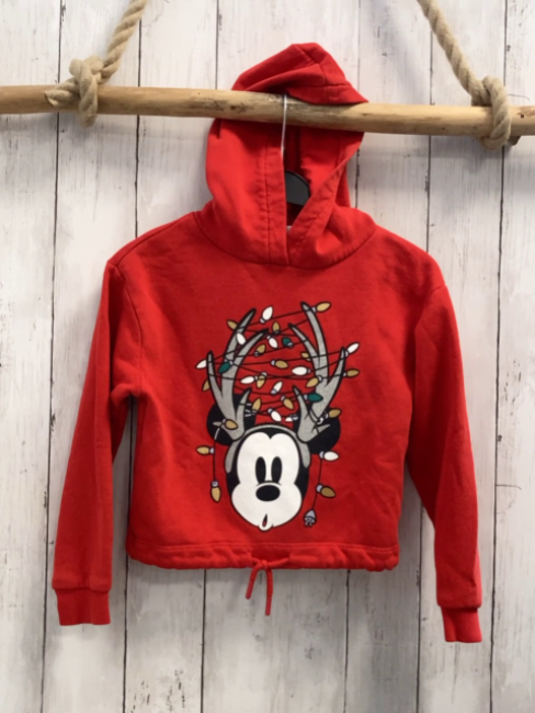 Disney  Pullover  Gr. 122  rot Kapuze Micky Mouse mit Weihnachtsbeleuchtung 