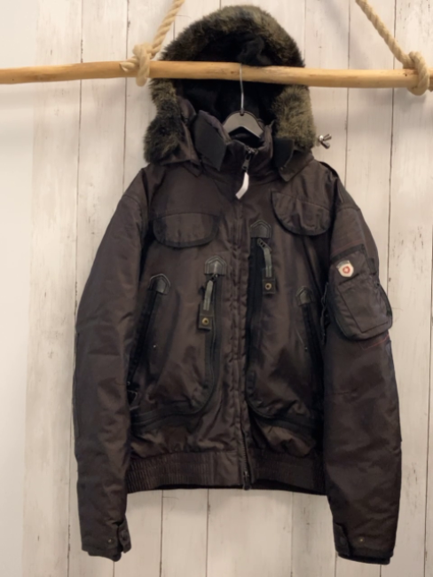 Wellensteyn  Winterjacke Gr. S  dunkelbraun dunkelgrau Kapuze mit abtrennbarem Fellbund 