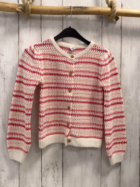   Strickjacke Gr. 122/128  weiß rosa pink Streifen 
